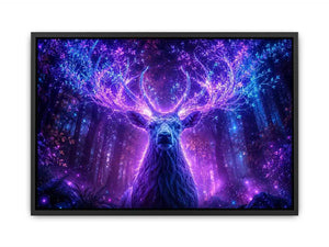Mystical glowing stag canvas art for modern living room and fantasy inspired luxury wall decor.