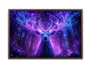 Mystical glowing stag canvas art for modern living room and fantasy inspired luxury wall decor.