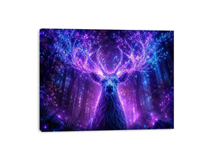Mystical glowing stag canvas art for modern living room and fantasy inspired luxury wall decor.
