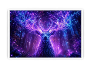 Mystical glowing stag canvas art for modern living room and fantasy inspired luxury wall decor.