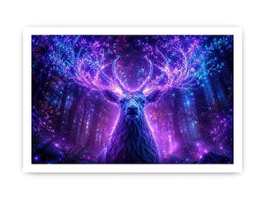 Mystical glowing stag canvas art for modern living room and fantasy inspired luxury wall decor.