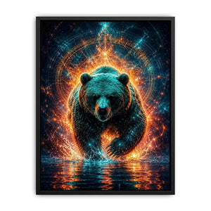 Surreal glowing bear canvas art for modern office and luxury living room wall decor.