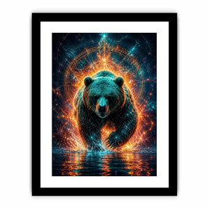Surreal glowing bear canvas art for modern office and luxury living room wall decor.