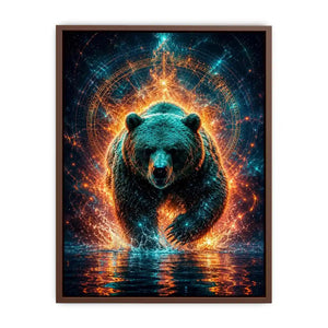 Surreal glowing bear canvas art for modern office and luxury living room wall decor.