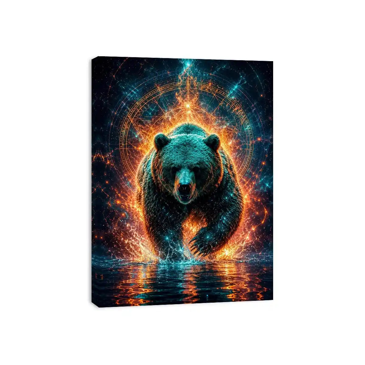 Surreal glowing bear canvas art for modern office and luxury living room wall decor.