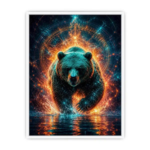 Surreal glowing bear canvas art for modern office and luxury living room wall decor.