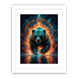 Surreal glowing bear canvas art for modern office and luxury living room wall decor.