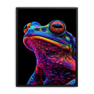 Neon Bloom Frog canvas art for modern luxury decor.