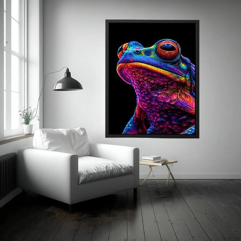 Neon Bloom Frog canvas art for modern luxury decor.