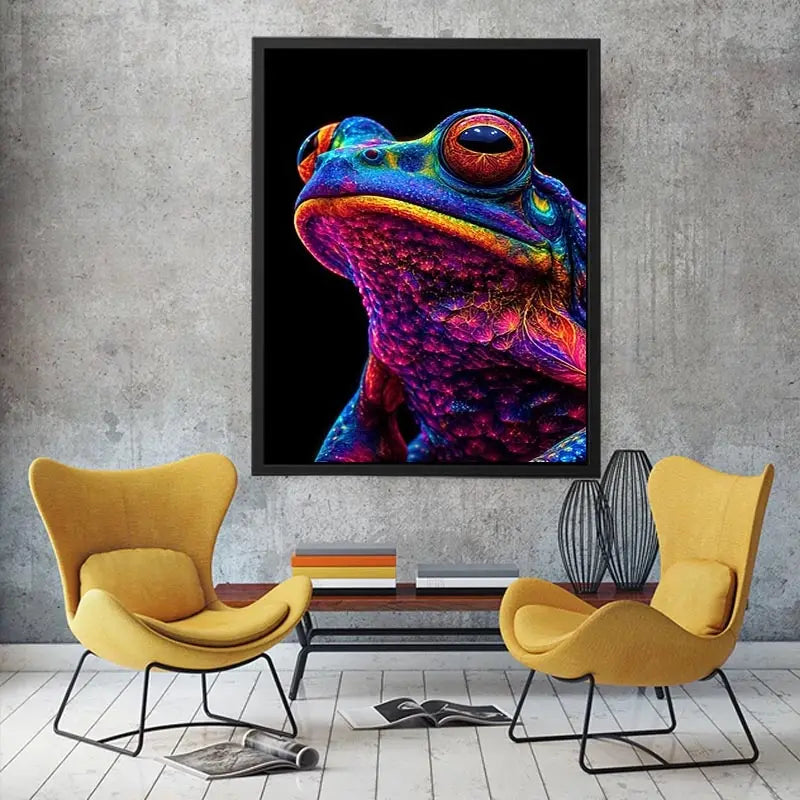 Neon Bloom Frog canvas art for modern luxury decor.