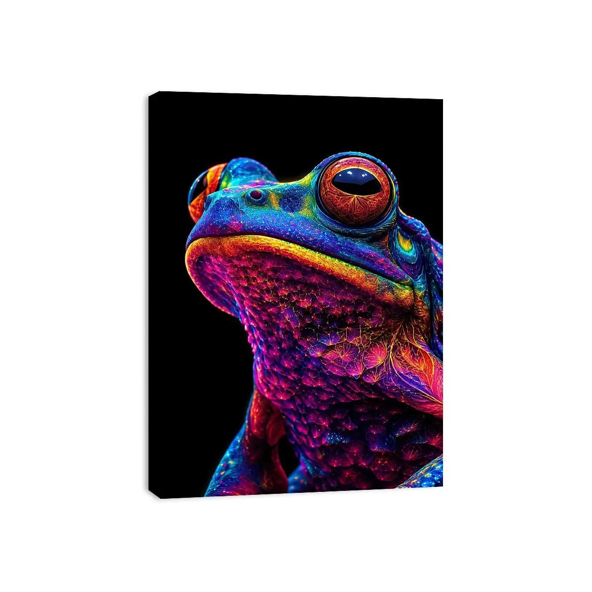 Neon Bloom Frog canvas art for modern luxury decor.