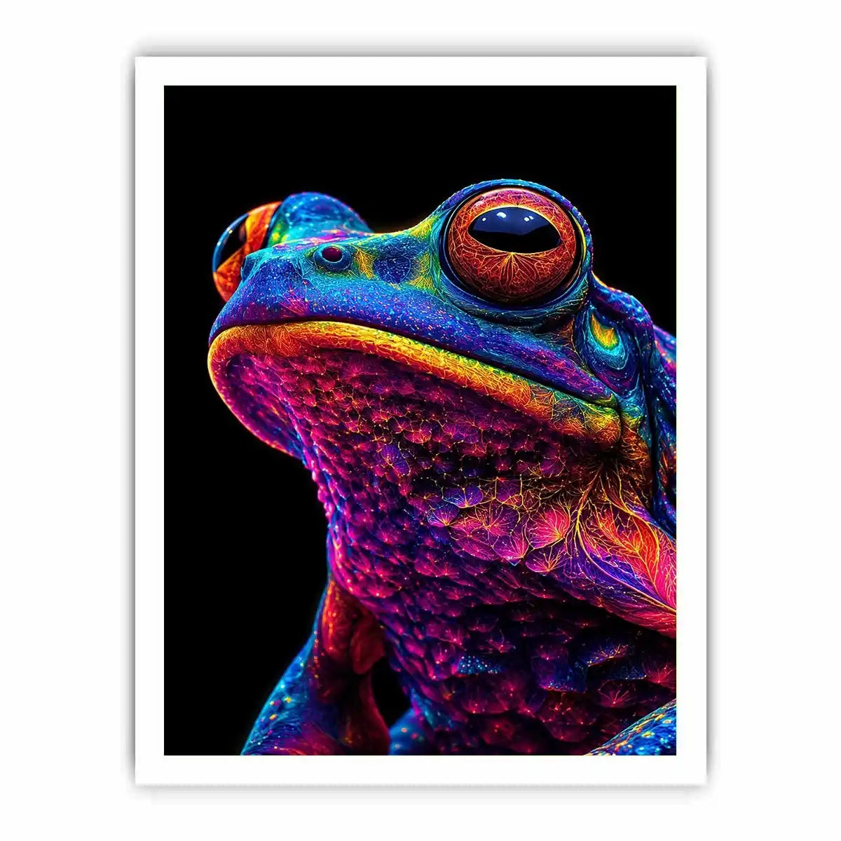 Neon Bloom Frog canvas art for modern luxury decor.