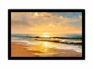 Sunlit ocean beach at sunrise canvas art for elegant living room decor