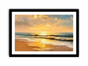 Sunlit ocean beach at sunrise canvas art for elegant living room decor
