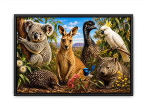 Australian wildlife collage artwork canvas art for elegant living room decor