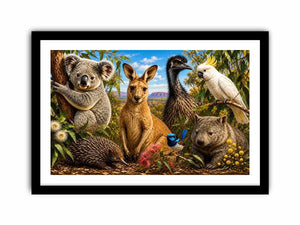 Australian wildlife collage artwork canvas art for elegant living room decor