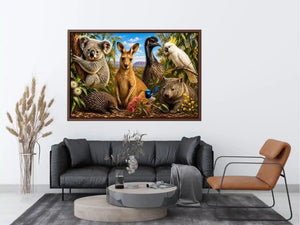 Australian wildlife collage artwork canvas art for elegant living room decor