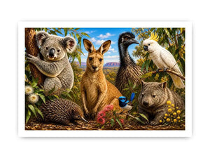 Australian wildlife collage artwork canvas art for elegant living room decor