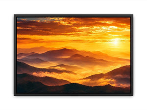 Golden mountain sunrise landscape canvas art for elegant living room decor