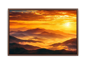 Golden mountain sunrise landscape canvas art for elegant living room decor