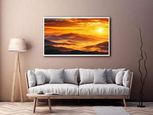 Golden mountain sunrise landscape canvas art for elegant living room decor