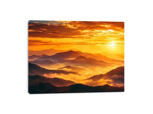 Golden mountain sunrise landscape canvas art for elegant living room decor