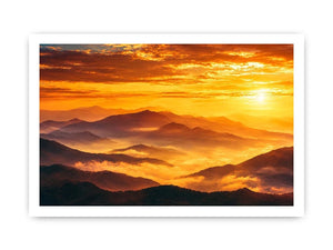 Golden mountain sunrise landscape canvas art for elegant living room decor