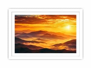 Golden mountain sunrise landscape canvas art for elegant living room decor