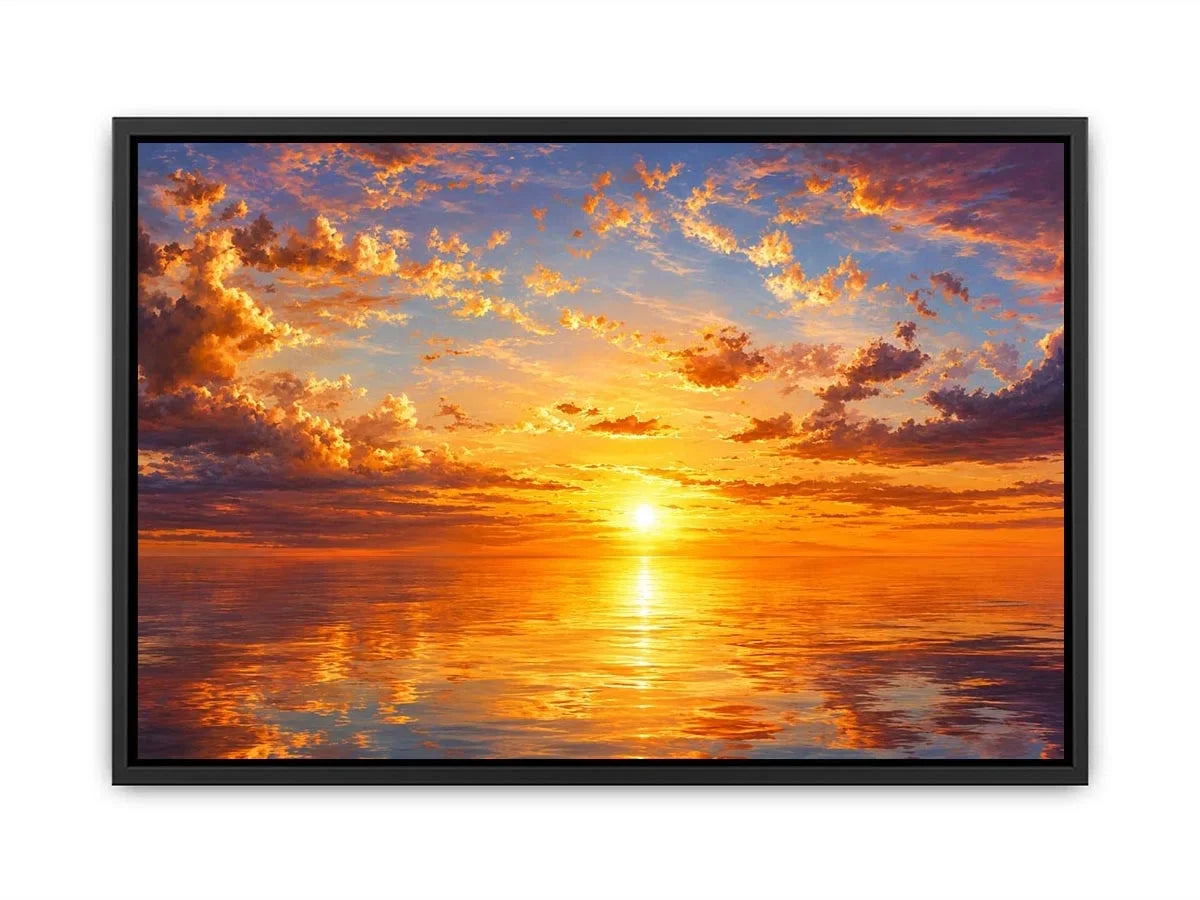 Golden ocean sunset sky artwork canvas art for elegant living room decor
