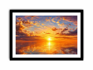 Golden ocean sunset sky artwork canvas art for elegant living room decor