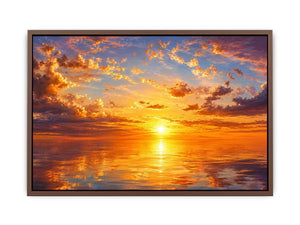 Golden ocean sunset sky artwork canvas art for elegant living room decor
