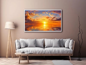 Golden ocean sunset sky artwork canvas art for elegant living room decor