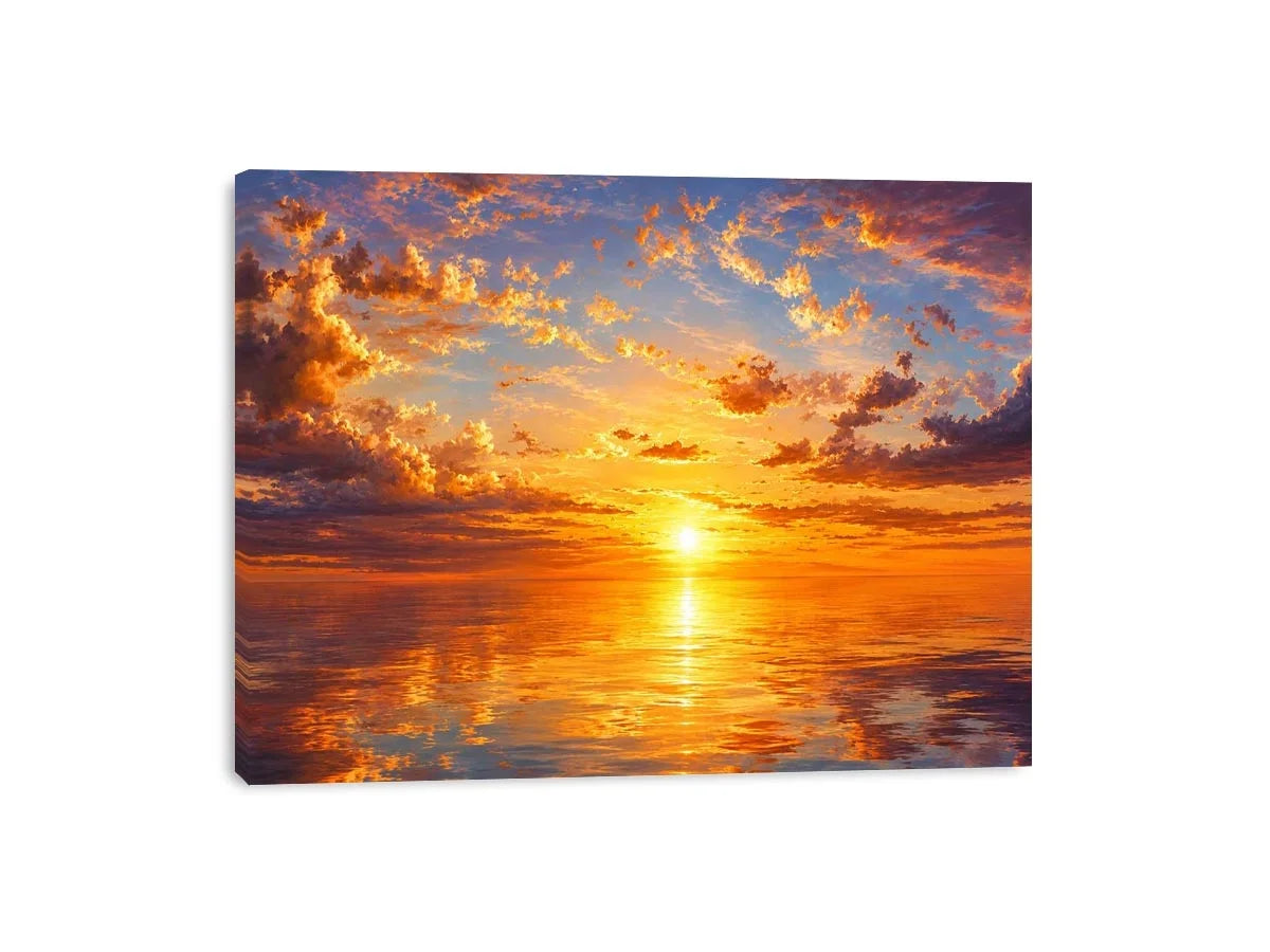 Golden ocean sunset sky artwork canvas art for elegant living room decor