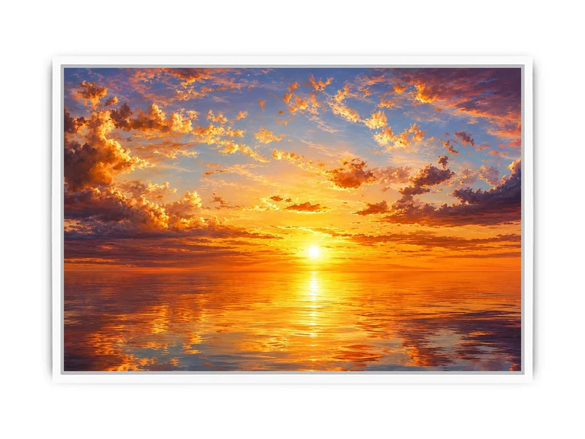 Golden ocean sunset sky artwork canvas art for elegant living room decor