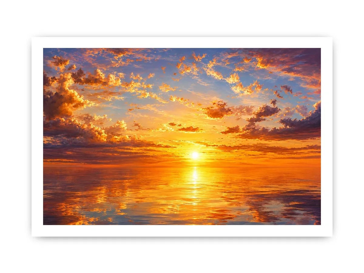 Golden ocean sunset sky artwork canvas art for elegant living room decor