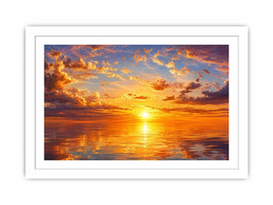 Golden ocean sunset sky artwork canvas art for elegant living room decor