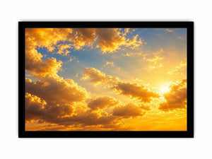 Golden cloudscape and sun rays canvas art for elegant living room decor