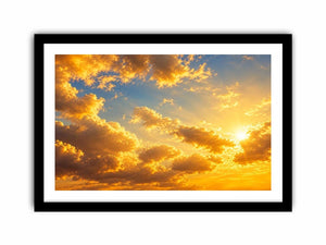 Golden cloudscape and sun rays canvas art for elegant living room decor