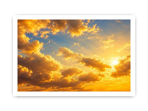 Golden cloudscape and sun rays canvas art for elegant living room decor