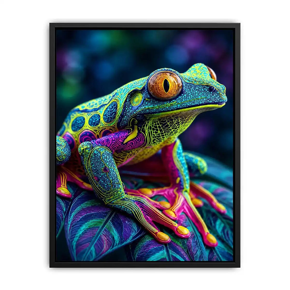 Colorful psychedelic frog artwork canvas art for elegant living room decor
