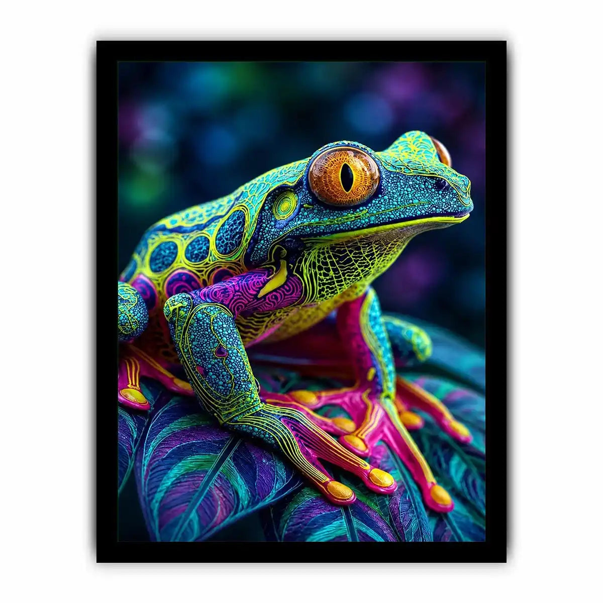 Colorful psychedelic frog artwork canvas art for elegant living room decor
