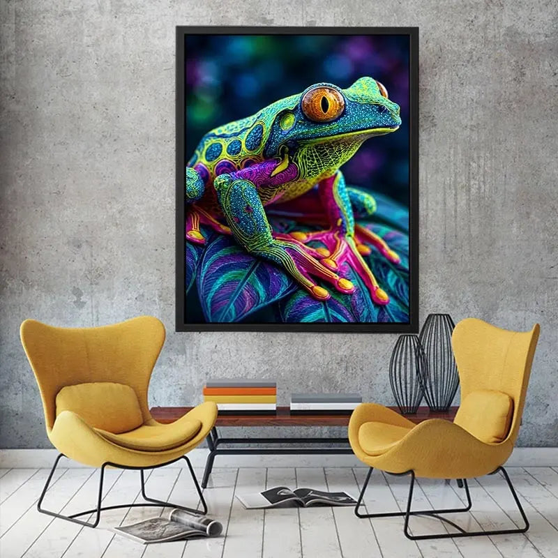 Colorful psychedelic frog artwork canvas art for elegant living room decor