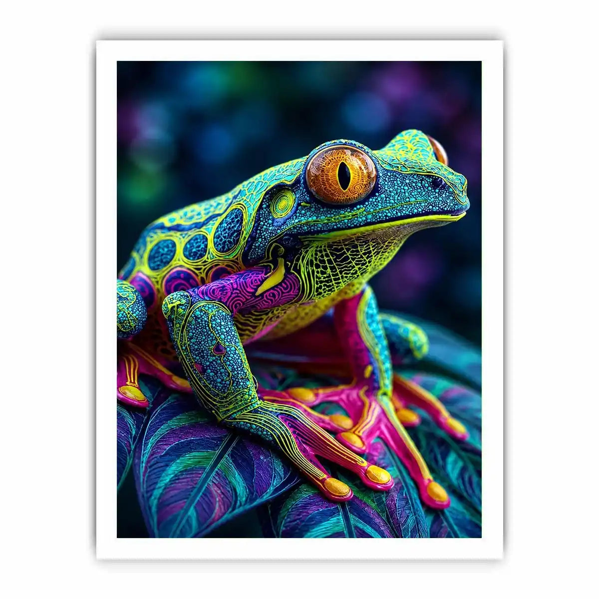 Colorful psychedelic frog artwork canvas art for elegant living room decor
