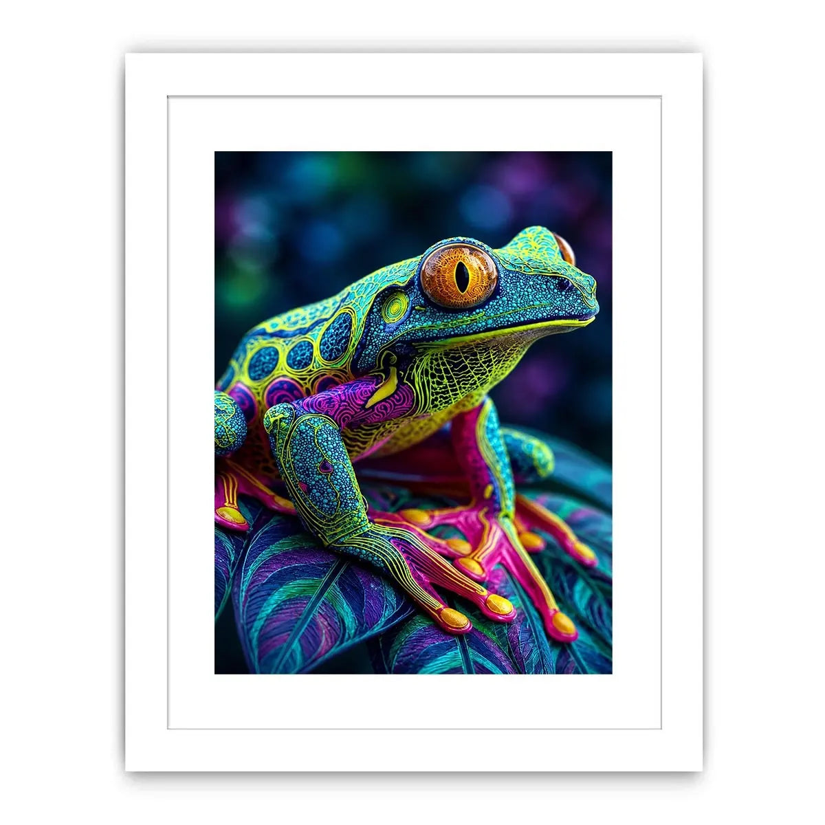 Colorful psychedelic frog artwork canvas art for elegant living room decor