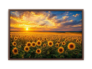 Sunflower field at sunset canvas art for elegant living room decor