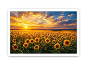 Sunflower field at sunset canvas art for elegant living room decor