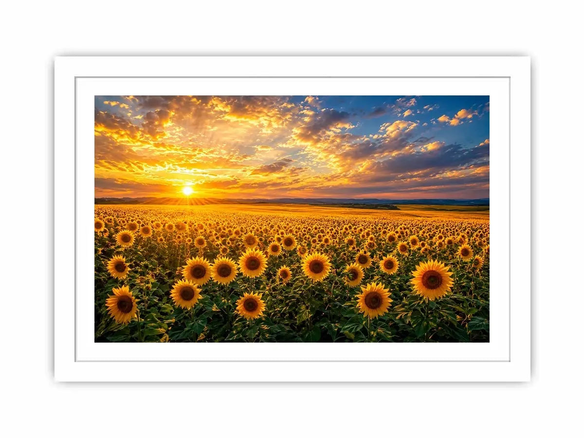 Sunflower field at sunset canvas art for elegant living room decor