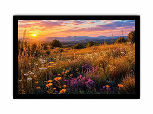 Warm wildflower meadow canvas art for elegant living room decor.