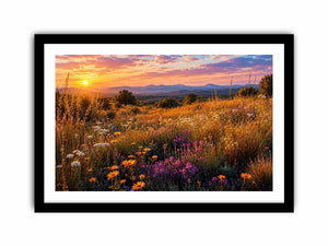 Warm wildflower meadow canvas art for elegant living room decor.