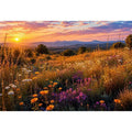 Warm wildflower meadow canvas art for elegant living room decor.